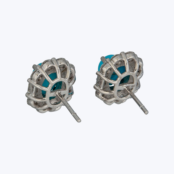 Platinum Diamond and Vintage Natural Turquoise Large Studs