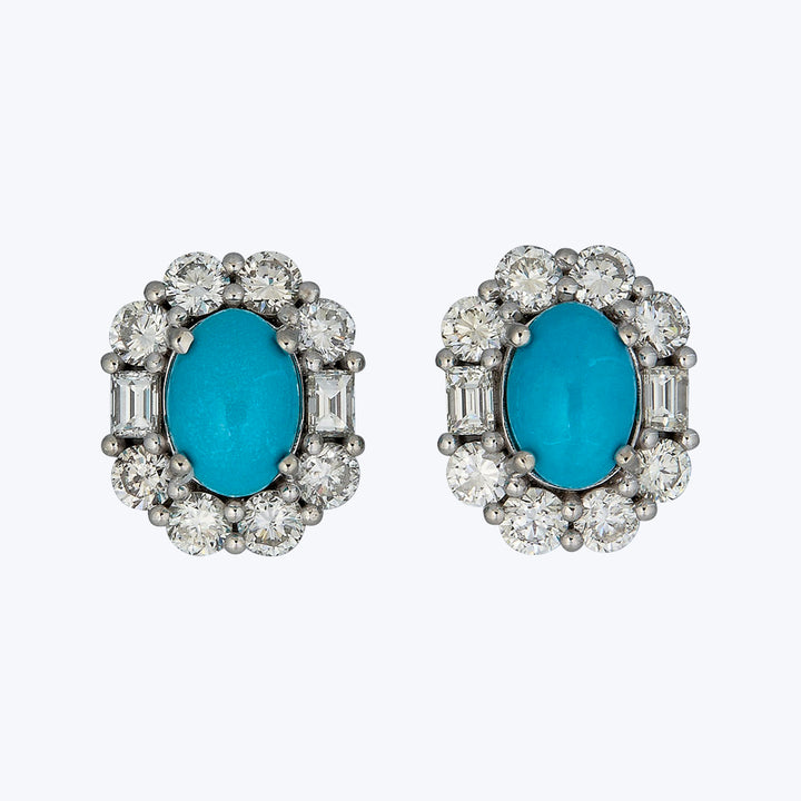 Platinum Diamond and Vintage Natural Turquoise Small Studs