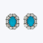 Platinum Diamond and Vintage Natural Turquoise Small Studs