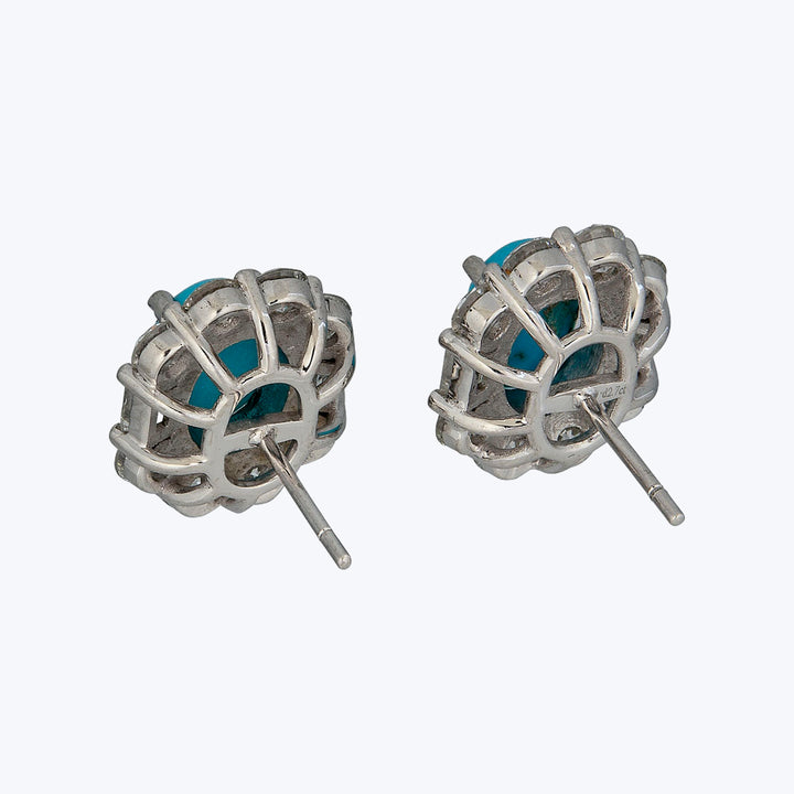 Platinum Diamond and Vintage Natural Turquoise Small Studs