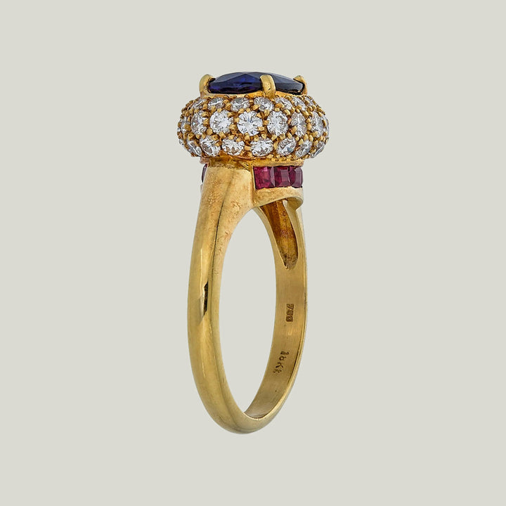 Leysen 18KYG Sapphire, Diamond, and Ruby Ring