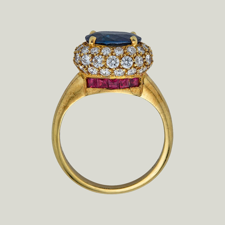 Leysen 18KYG Sapphire, Diamond, and Ruby Ring