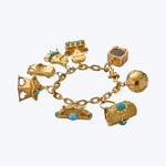 1960s Italian 18KYG, Turq Charm Bracelet