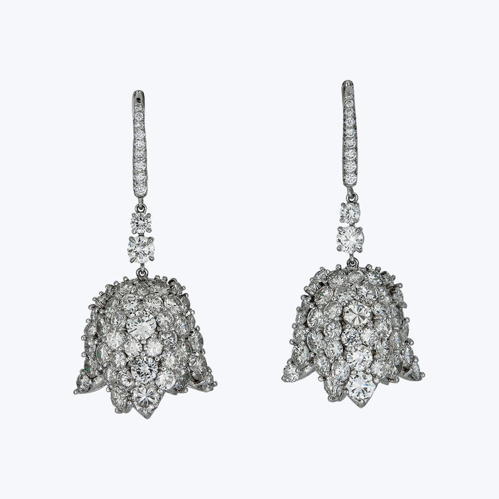 Platinum Diamond Flower Dangle Earrings