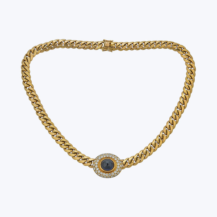 1970s 18KYG, Sapphire and Diamond Pendant Necklace