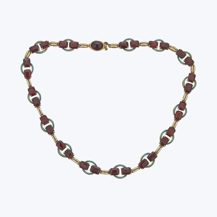 1950s Italian 18KYG, Garnet, Enamel Necklace