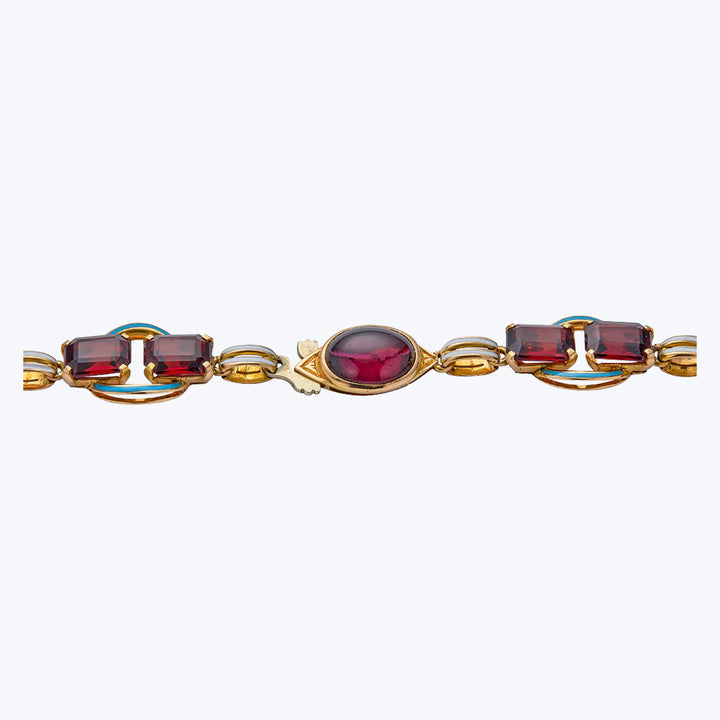 1950s Italian 18KYG, Garnet, Enamel Necklace