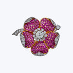 1950s 18KYG, Ruby, Diamond Flower Brooch
