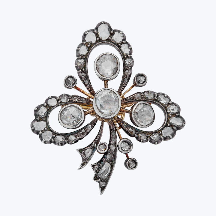Edwardian Silver over 18KYG Diamond Pin