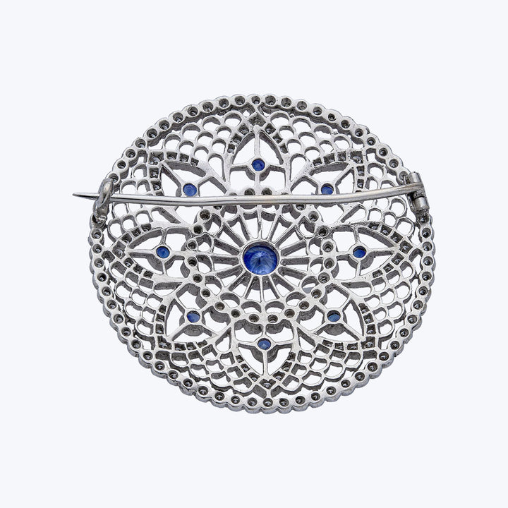 Belle Epoque Platinum Diamond Sapphire Floral Scrollwork Brooch