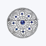 Belle Epoque Platinum Diamond Sapphire Floral Scrollwork Brooch