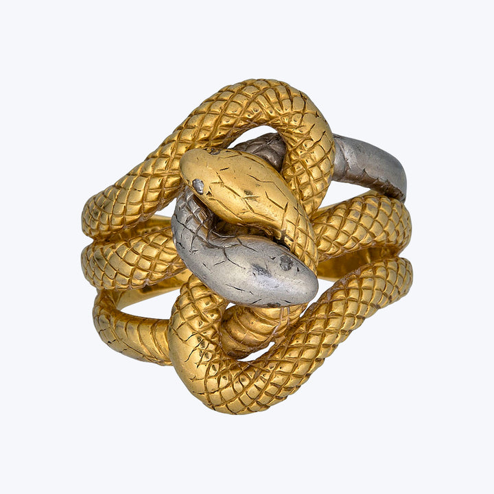 1950s 18KYG and Platinum Intertwined Snakes Ring
