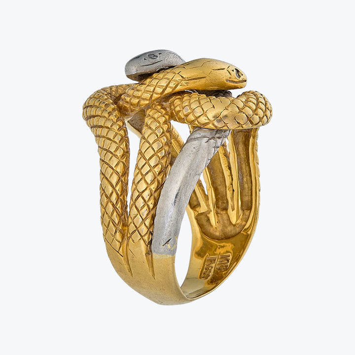 1950s 18KYG and Platinum Intertwined Snakes Ring