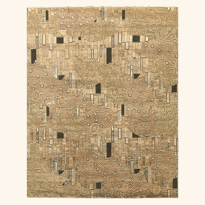 Brown Contemporary Wool Silk Blend Rug
