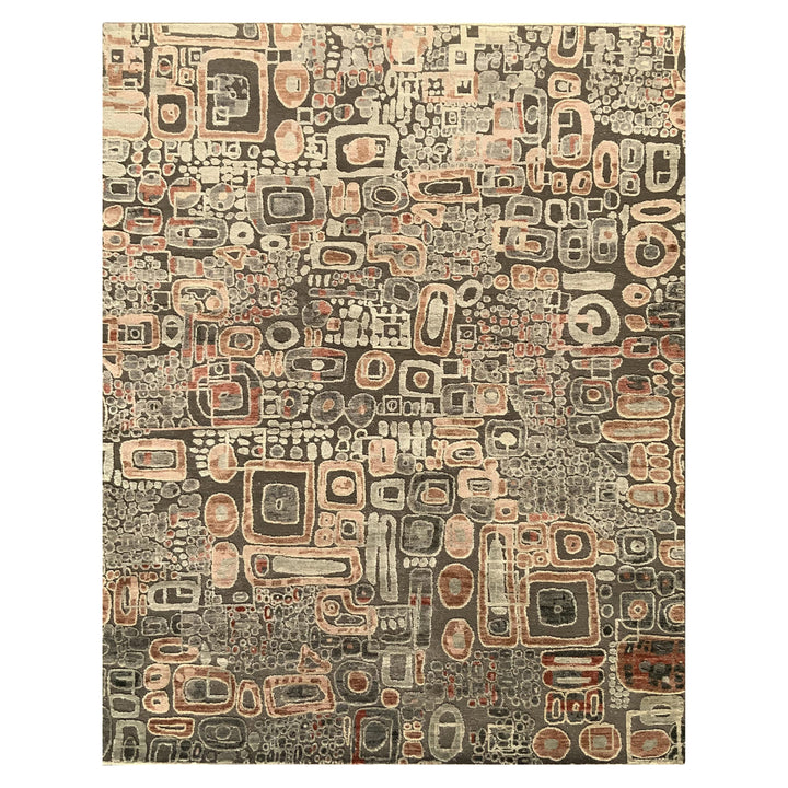 Rust Charcoal Contemporary Wool Silk Blend Rug