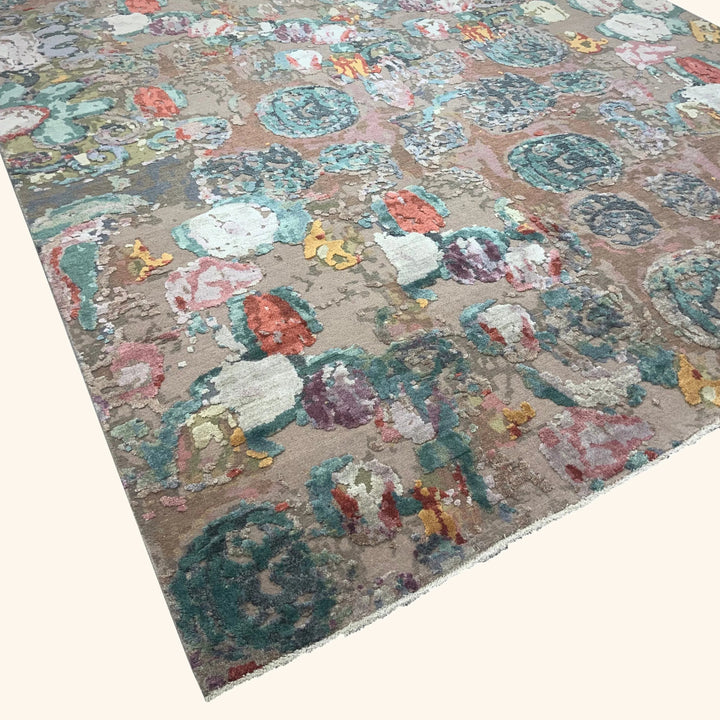 Multicolored Contemporary Wool Silk Blend Rug