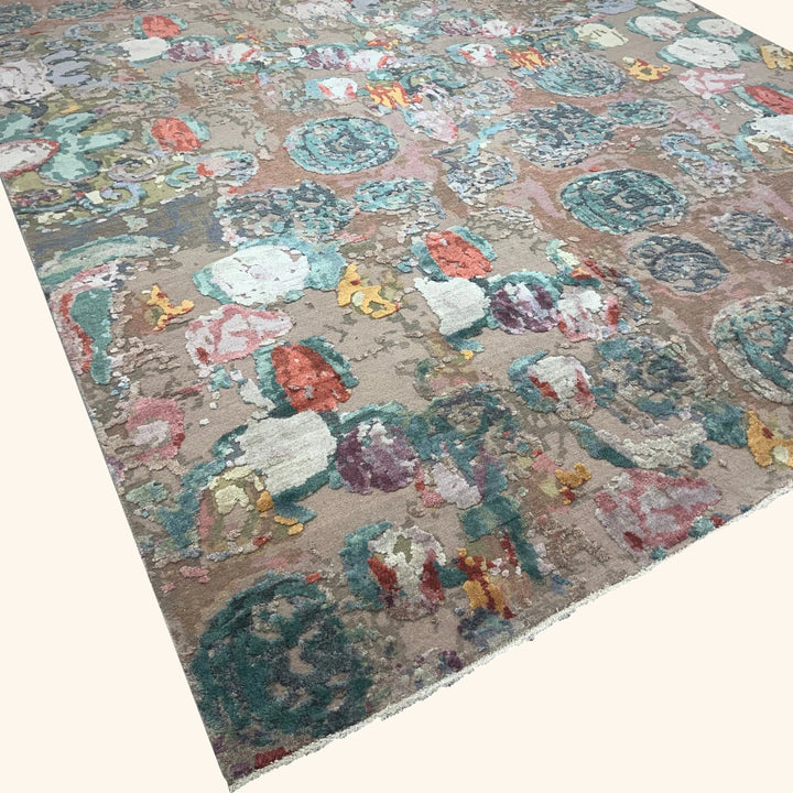 Multicolored Contemporary Wool Silk Blend Rug