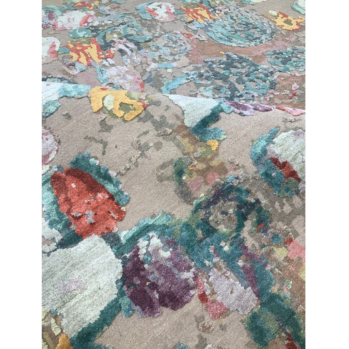 Multicolored Contemporary Wool Silk Blend Rug