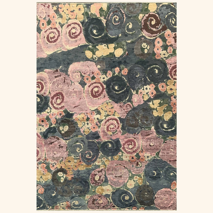 Multicolored Contemporary Wool Silk Blend Rug