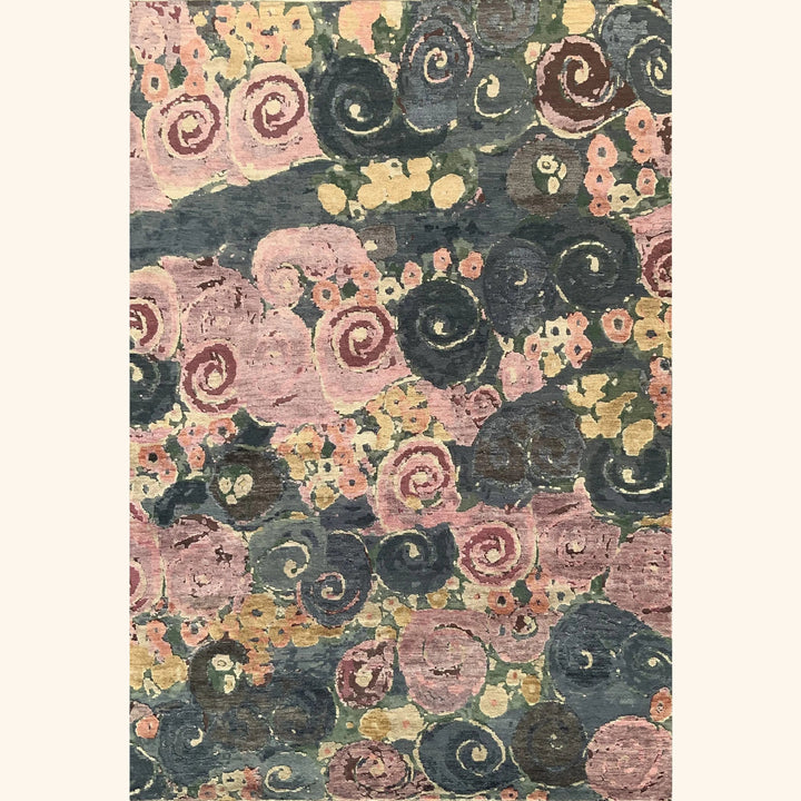 Multicolored Contemporary Wool Silk Blend Rug
