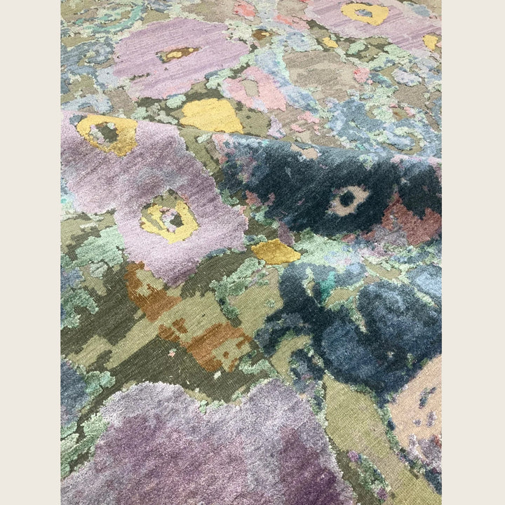 Multicolored Contemporary Wool Silk Blend Rug