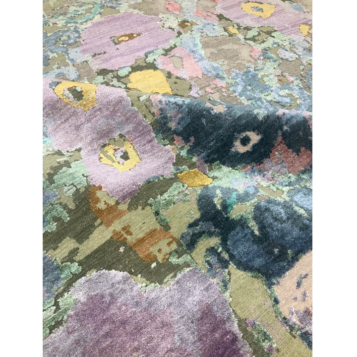 Multicolored Contemporary Wool Silk Blend Rug