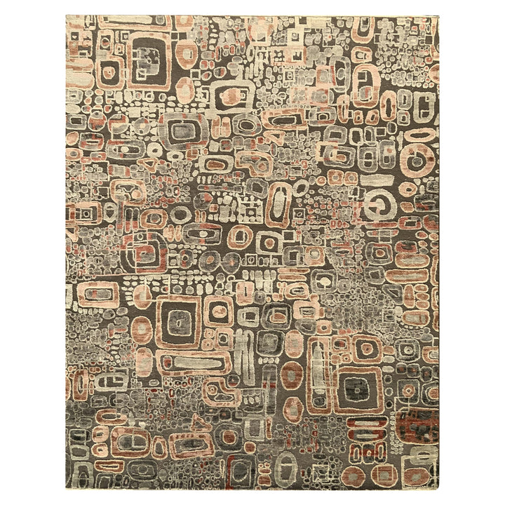 Rust Charcoal Contemporary Wool Silk Blend Rug