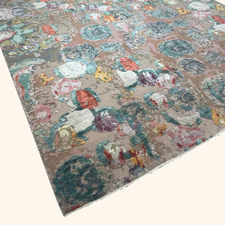 Multicolored Contemporary Wool Silk Blend Rug