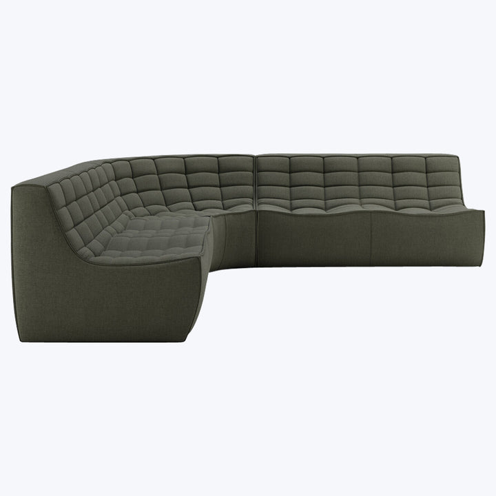N701 Modular Round-Corner Sectional Left Facing / Symmetrical 5-Seater / Moss Eco