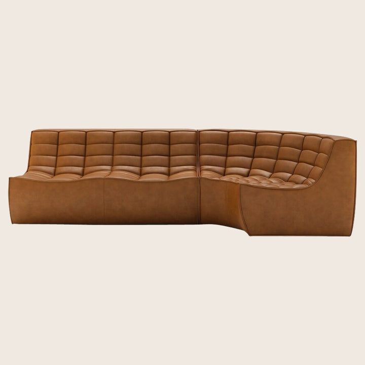N701 Modular Leather Round-Corner Sectional Right Facing / 3-Seater / Old Saddle