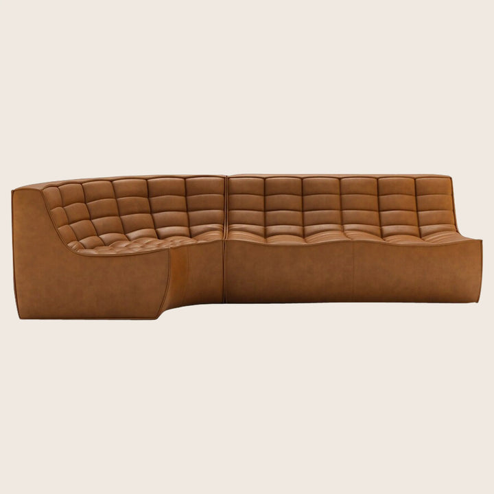 N701 Modular Leather Round-Corner Sectional Left Facing / 3-Seater / Old Saddle