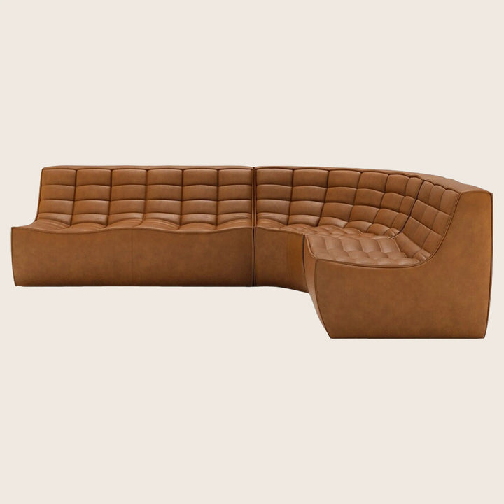 N701 Modular Leather Round-Corner Sectional Right Facing / 4-Seater / Old Saddle