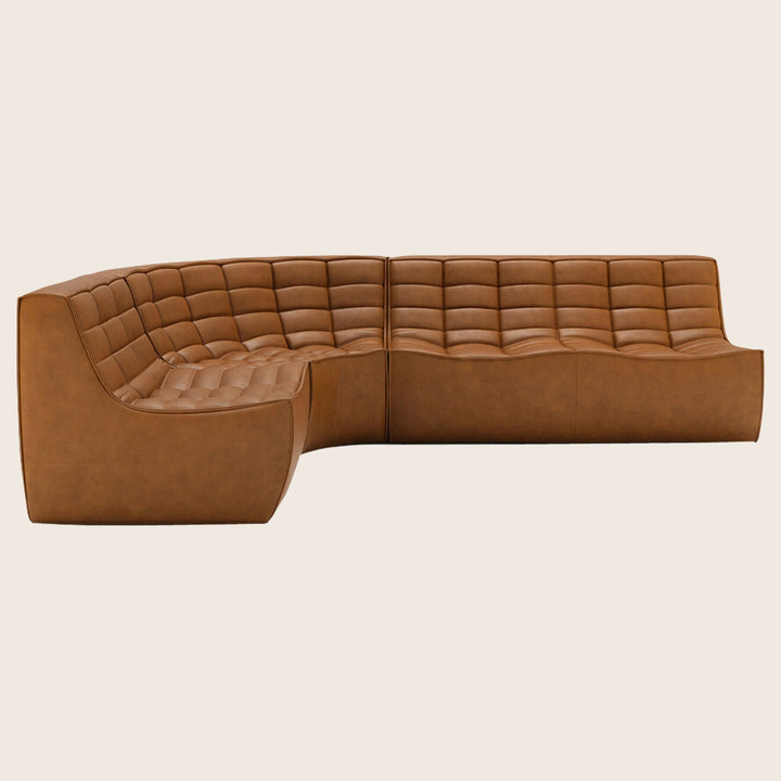 N701 Modular Leather Round-Corner Sectional Left Facing / 4-Seater / Old Saddle