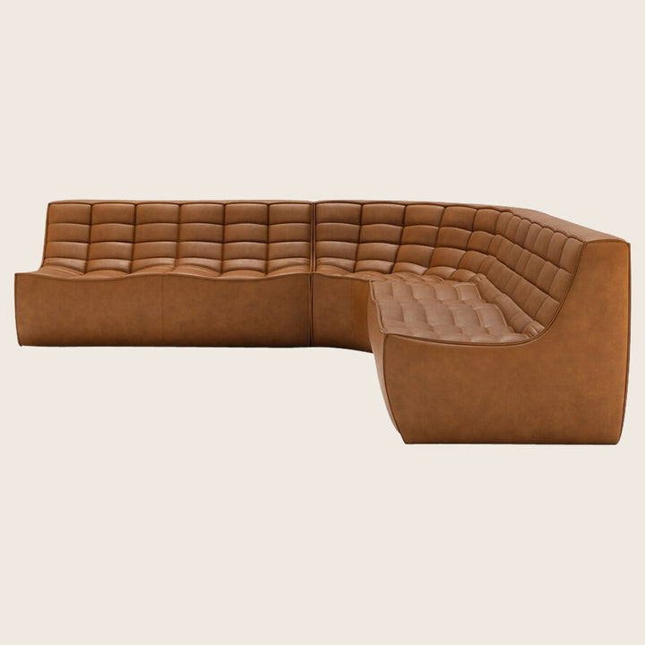 N701 Modular Leather Round-Corner Sectional Right Facing / Symmetrical 5-Seater / Old Saddle