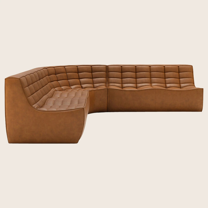 N701 Modular Leather Round-Corner Sectional Left Facing / Symmetrical 5-Seater / Old Saddle