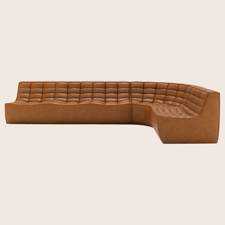 N701 Modular Leather Round-Corner Sectional Right Facing / Asymmetrical 5-Seater / Old Saddle