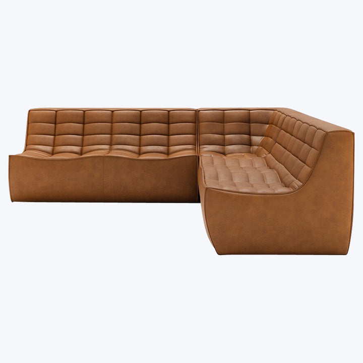 N701 Modular Leather Square-Corner Sectional Right Facing / Symmetrical 5-Seater / Old Saddle