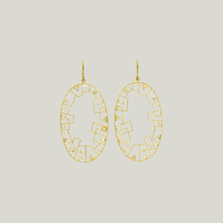 Bezel Set Diamond Grid Skyline Hoops