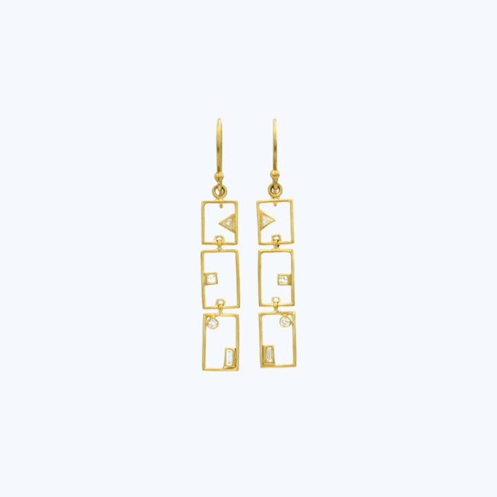 Bezel Set Diamond Grid Earrings