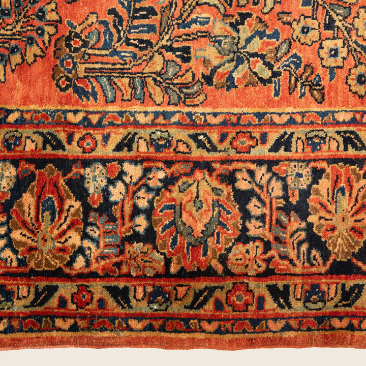 Red Antique Traditional Sarouk Wool Rug - 6'4" x 9'