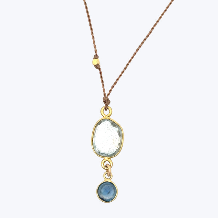 Moss Aquamarine + Sapphire Kingfisher Necklace