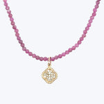Ruby + Gold Diamond Pave Clover Beaded Dove Necklace