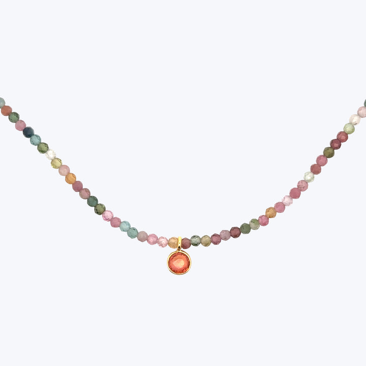 Watermeleon Tourmaline + Sapphire Beaded Dove Necklace