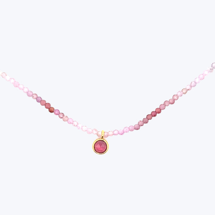 Pink Sapphire + Red Sapphire Beaded Dove Necklace