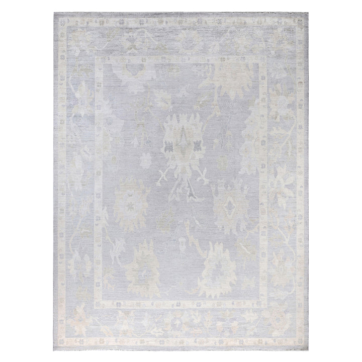 Light Grey Traditional Oushak Wool Rug - 9' x 11'9"