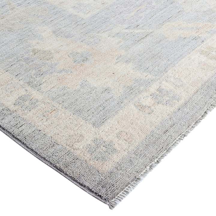 Light Grey Traditional Oushak Wool Rug - 9' x 11'9"