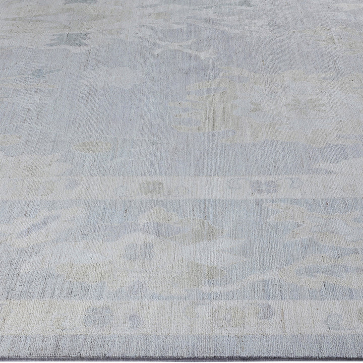 Light Grey Traditional Oushak Wool Rug - 9' x 11'9"