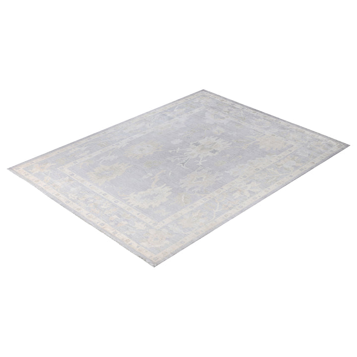 Light Grey Traditional Oushak Wool Rug - 9' x 11'9"