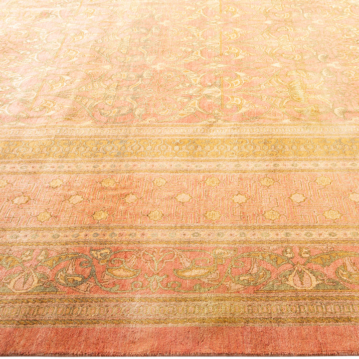 Pink Traditional Mogul Wool Rug - 10'2" x 14'2"