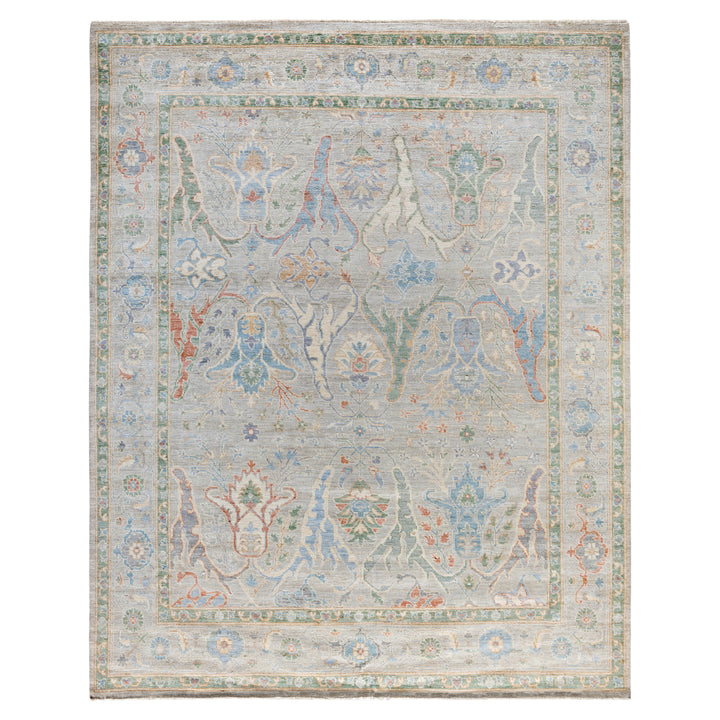 Light Grey Traditional Colorful Oushak Wool Rug - 8'1" x 9'11"